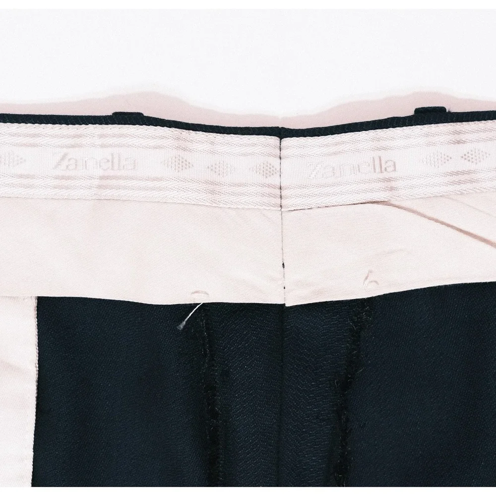Zanella Bennett Mens 40x30 Flat Front Pleated Wool Dress Pants Black